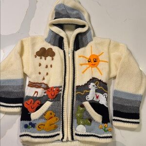 Childrens Peruvian Albinaas Knit Sweater Zip Hoodie Jacket Peru Unisex